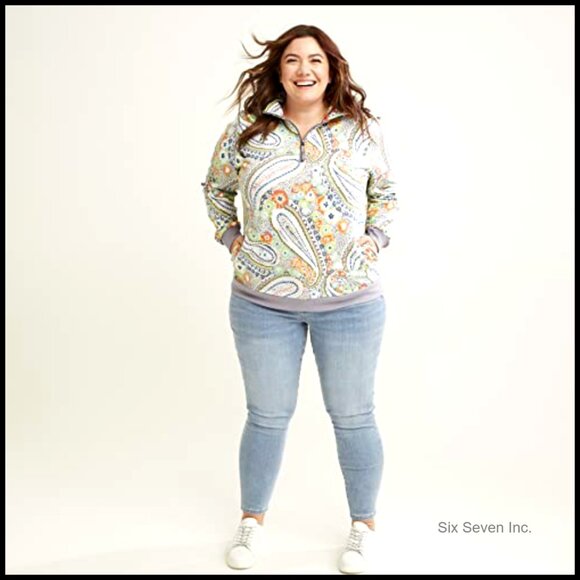 French Terry Quarter Zip Sweatshirt Oversized Chic Casual Lounge Wear With - Picture 7 of 7